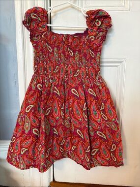 Blueberi Boulevard Red Paisley Smocked Sundress